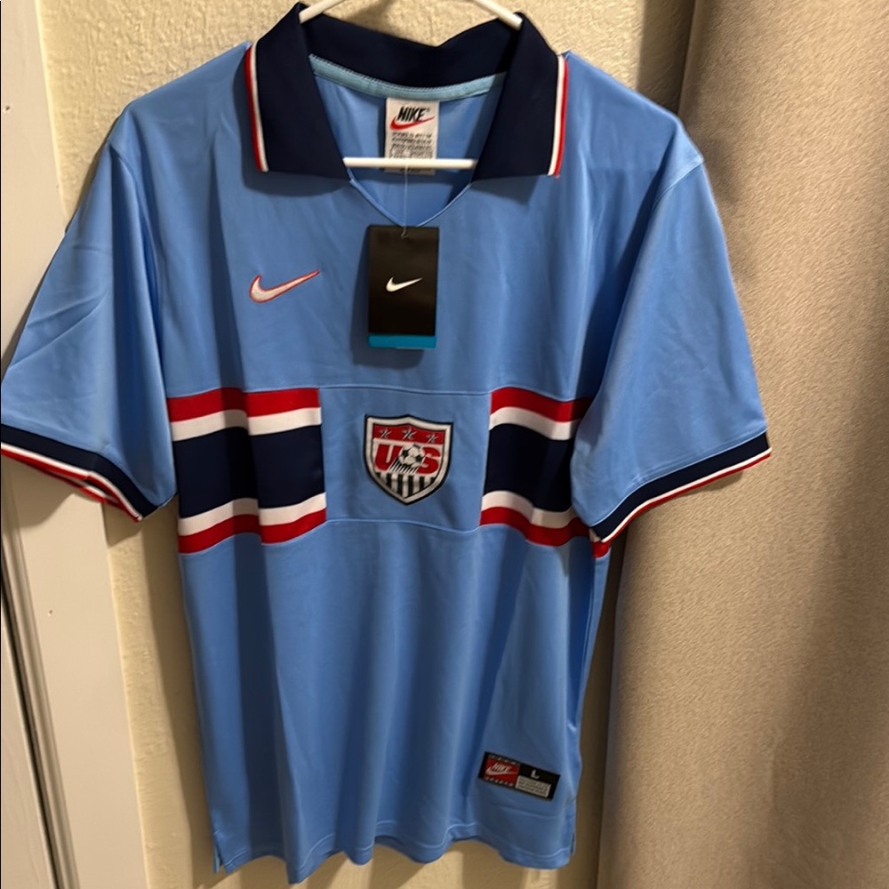 Nike Light Blue USA Soccer Jersey with Red, White & Navy Stripes